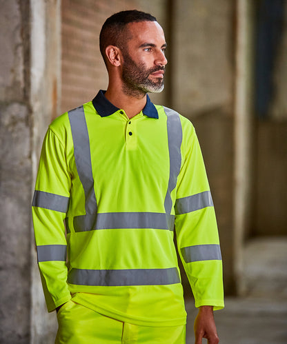 Pro RTX High Visibility Long Sleeve Polo - HV Yellow/Navy