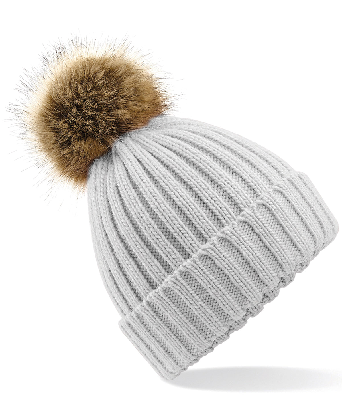 Fur pop pom chunky beanie