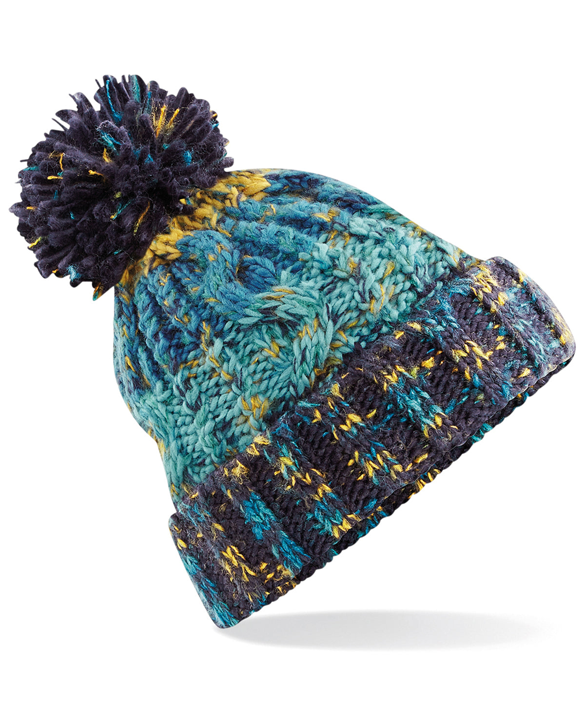 Corkscrew pom pom beanie